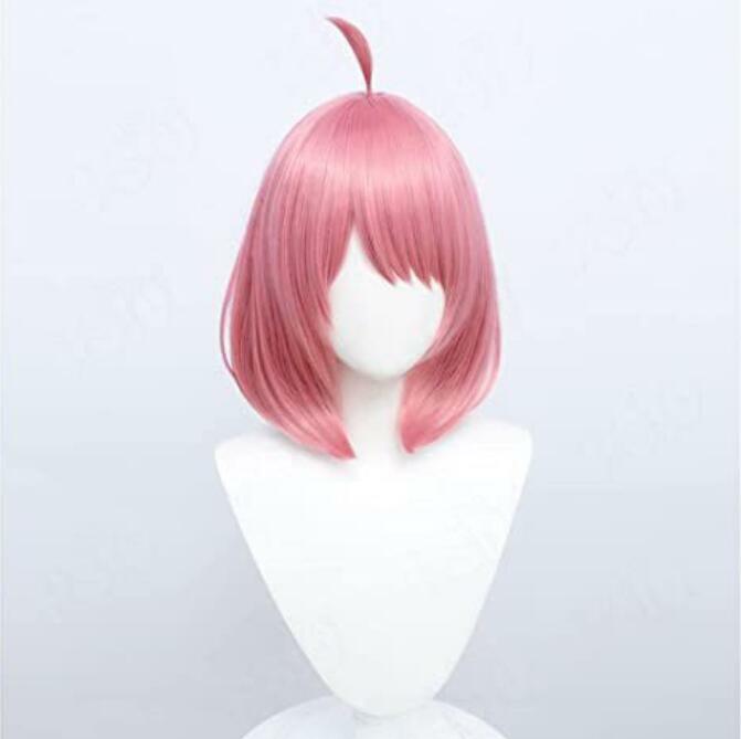 Wig Cosplay Anime Anya Forger wig sintetis serat Cosplay rambut pendek merah muda asap
