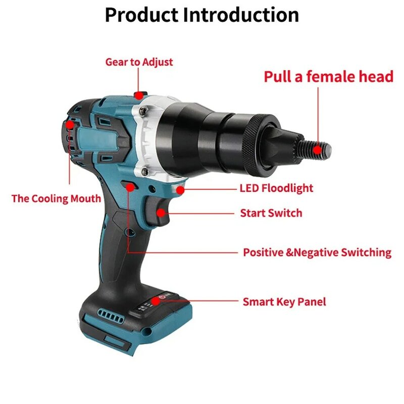 Powerful Brushless Electric Rivet Nut Machine Kit Automatic Electric Riveter Set Riveting Tool with Riveter Heads