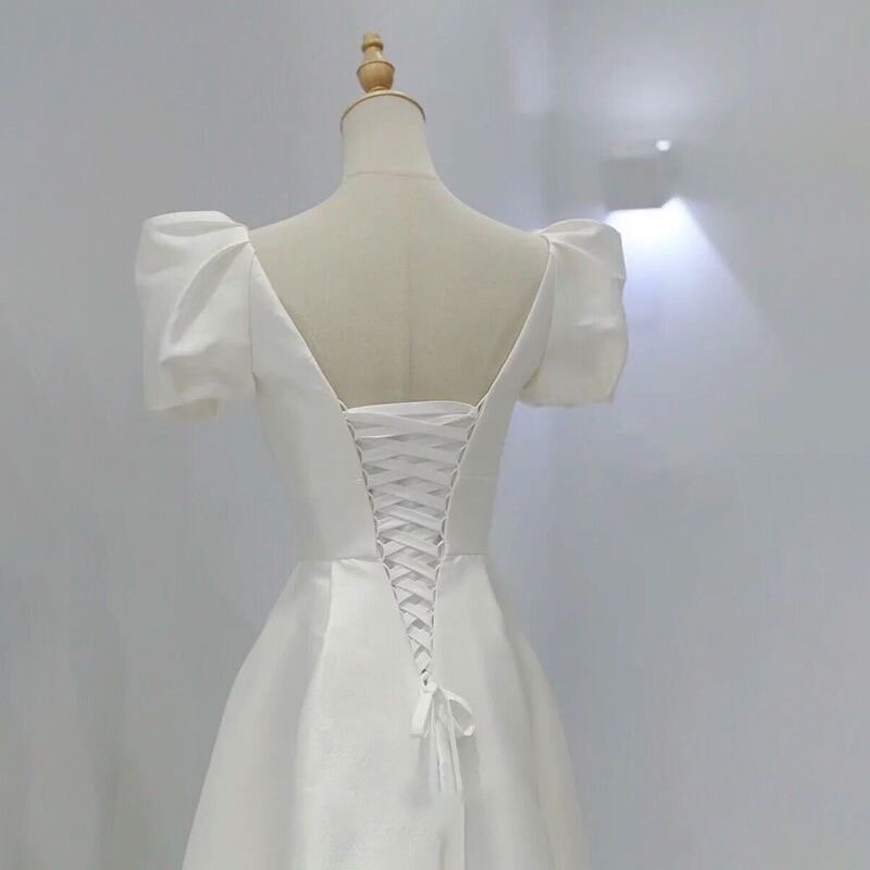 Robe de Mariée en Satin Blanc, Élégante, Sexy, Col en V, Longue Tenue de Bal, de Soirée, d'Invités, d'Été, 2023