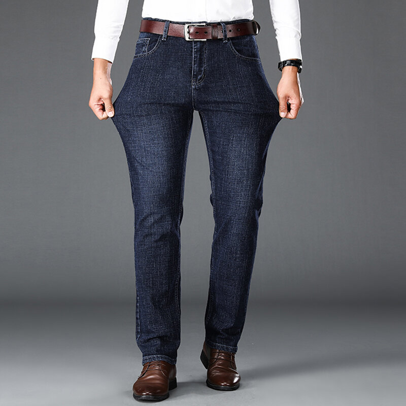 Calça jeans masculina solta com zíper, bolsos emendados, grande porte, calça casual com todos os fósforos, nova moda, primavera, outono, 2022