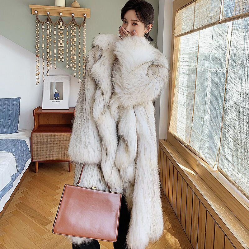 Женское длинное теплое пальто, теплое легкое пальто из искусственного меха енота и лисьего меха, зима 2022