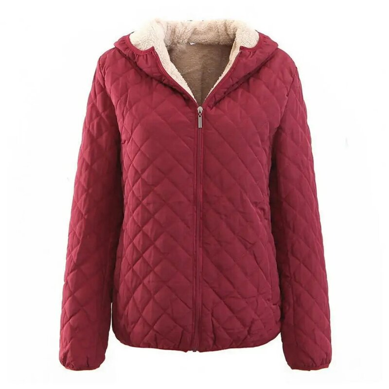 Women  Cotton Jacket Autumn Winter Warm Hooded Quilted Jacket Long Sleeves Zipper Pocket Casual Loose Fit Female Coat Outwear