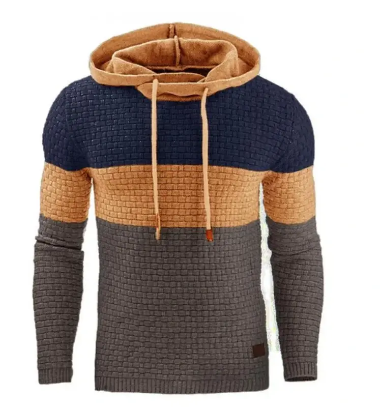 Sudadera con capucha cálida para hombre, suéter básico de empalme, Tops de gran tamaño, moda masculina, Otoño, nuevo