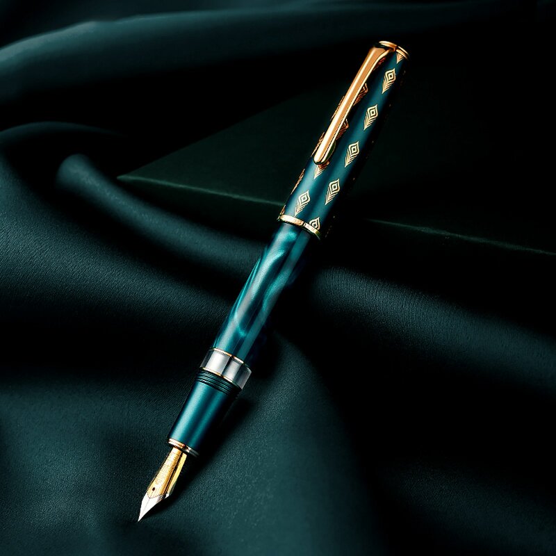 Hongdian N7 Hars Zuiger Vulpen Mooie Groen/Grijs Pauw Totem Cap Ef/F 0.4/0.5Mm glad Schrijven Office Gift Inkt Pen