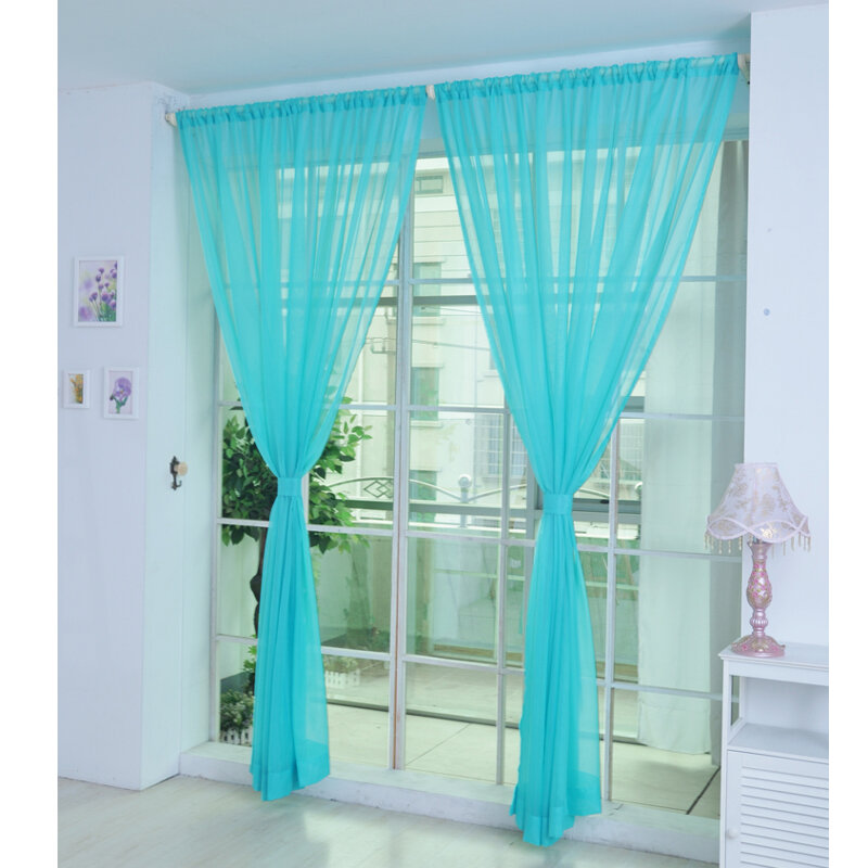 Panel de cortina de bufanda de gasa de tul de colores, divisor transparente para marco de puerta, 2m x 1m, bolsillo de varilla de ajuste, decoración del hogar