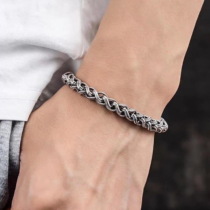 CHUANGCHENG-Bracelet rétro en argent regardé S925 pour hommes et femmes, bracelet tissé à la main, mode chinoise chic, Vajra