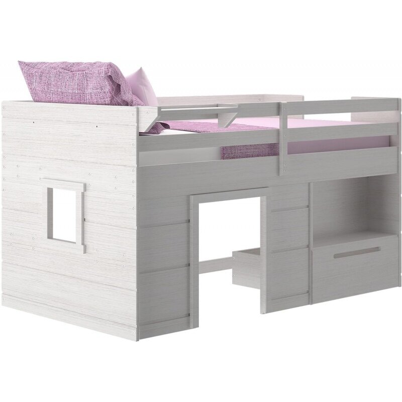 Кровать-Лофт Max & Lily двухместная, кровать-Лофт из массива дерева с ящиком для хранения и лестницей, Современная фермерская Лофт-кровать для детей, W