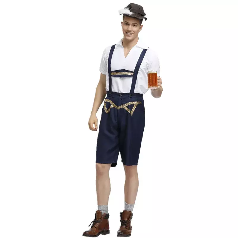 Germany Oktoberfest Costume Halloween Lederhosen Bavarian Traditional Festival Beer Men's Cosplay Jumpsuit