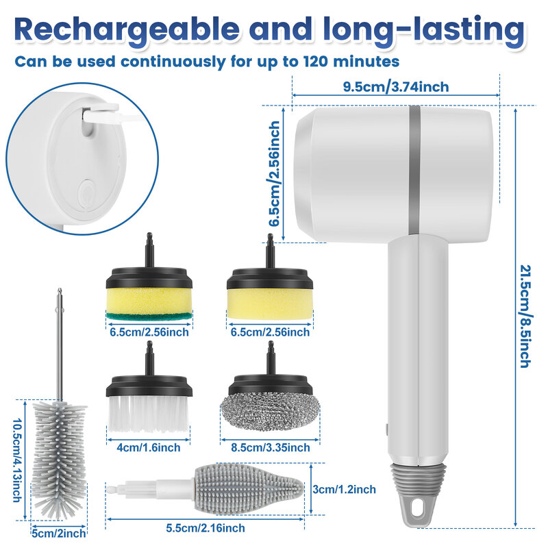 Scrubber elettrico a rotazione con 6 testine 1200mAh spazzola rotante elettrica Scrubber 3 velocità regolabili strumento per la pulizia della spazzola elettrica
