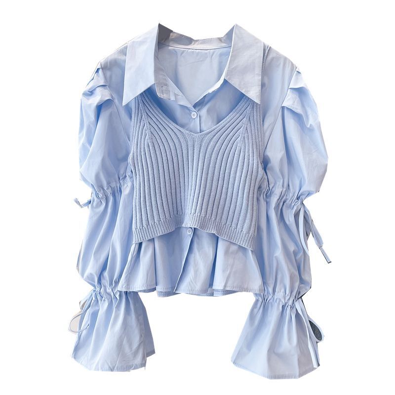 여성용 퍼프 슬리브 화이트 셔츠, 작은 디자인 감각, 틈새 짧은 캐미솔 셔츠 상의, 2023 용수철 신상