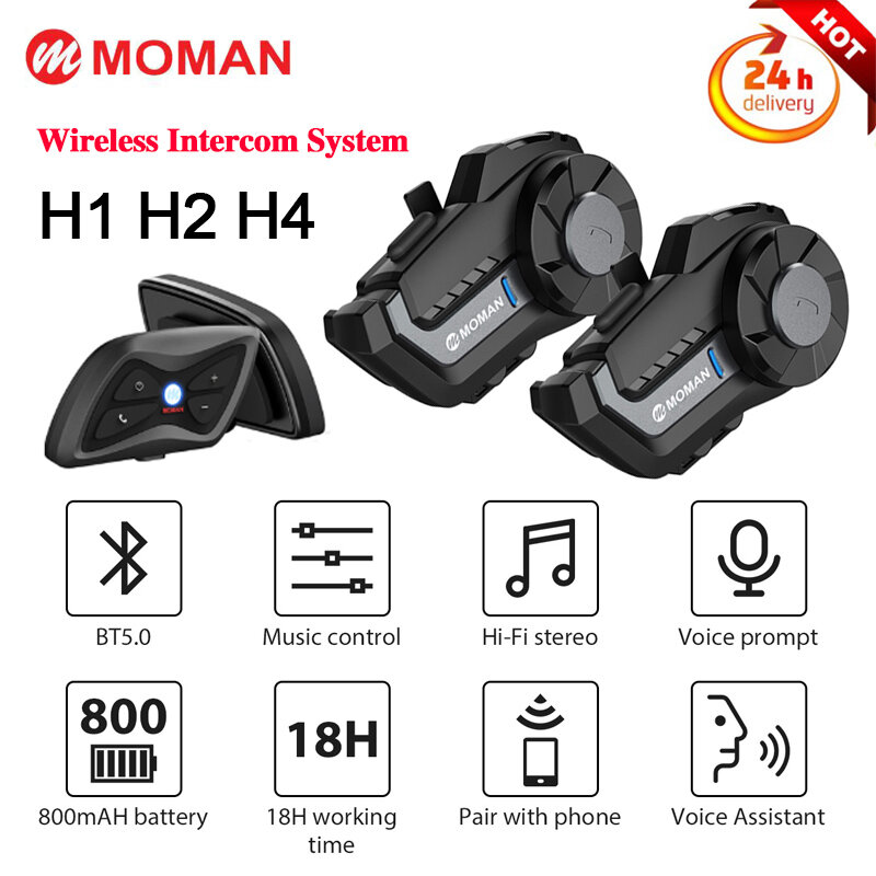 Moman h2 pro h1 h4 bluetooth-kompatibler motorrad helm kopfhörer kopfhörer kabelloser fahrrad helm intercom wifi video recorder