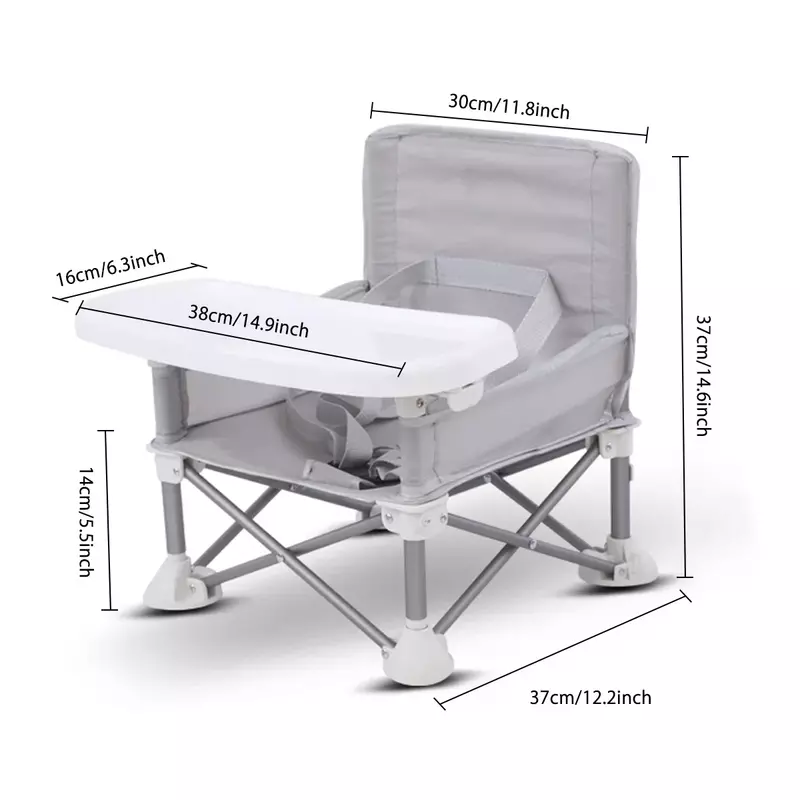 Cadeira portátil dobrável do bebê com cinto seguro, liga de alumínio, uso compacto, interno e exterior, curso fácil, piqueniques do acampamento