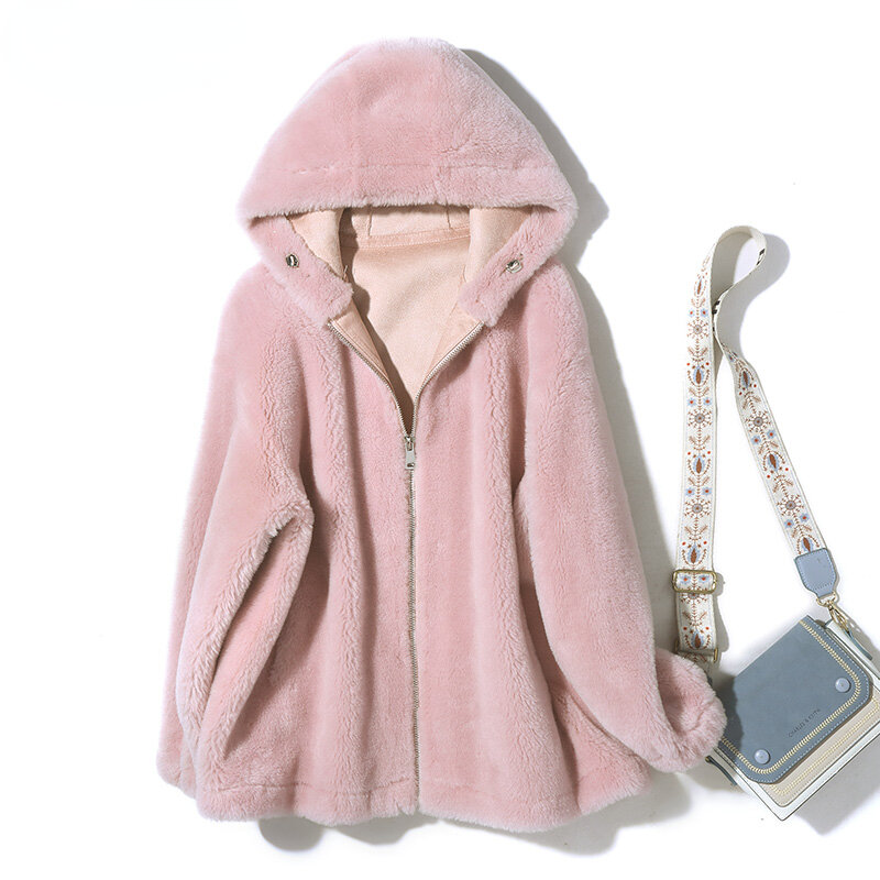 우아한 천연 양모 모피 재킷 여성용, 지퍼, 정품 모피 후드 코트, 따뜻하고 부드러운 외투, 겉옷, C133, 2022