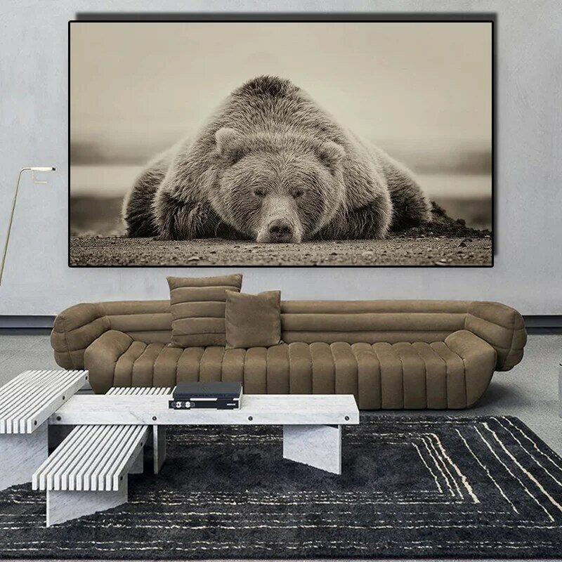 Nowoczesne zwierzę plakat na ścianę niedźwiedź leżący na ziemi obraz sztuki na płótnie malarstwo z dekoracyjnym nadrukiem do salonu Home Decor