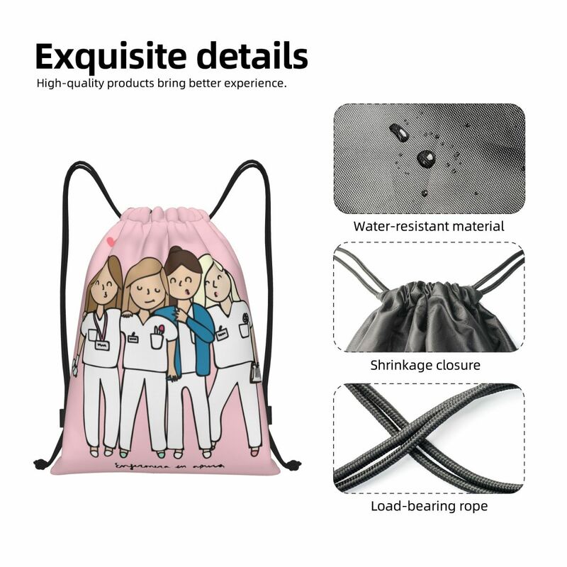 Nurse Pattern Drawstring Bags Women Men Foldable Sports Gym Sackpack Nursing Training Backpacks