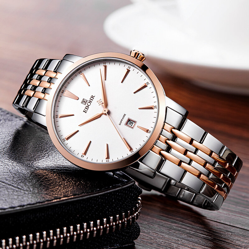 Ebohr นาฬิกาควอตซ์จับคู่คู่สุดหรูนาฬิกาคู่รักนาฬิกากันน้ำแนวธุรกิจแฟชั่นผู้ชายผู้หญิง Jam Tangan pasangan คนรักของขวัญ