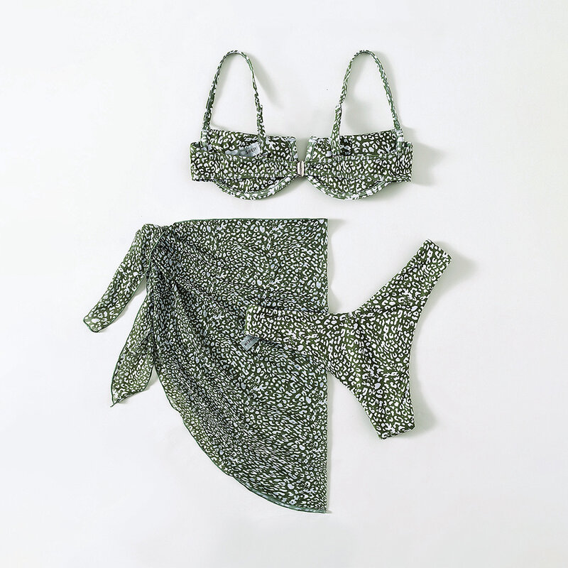 2022 verão feminino biquíni terno de banho sexy floral roupa interior de três peças maiô menina praia senhoras