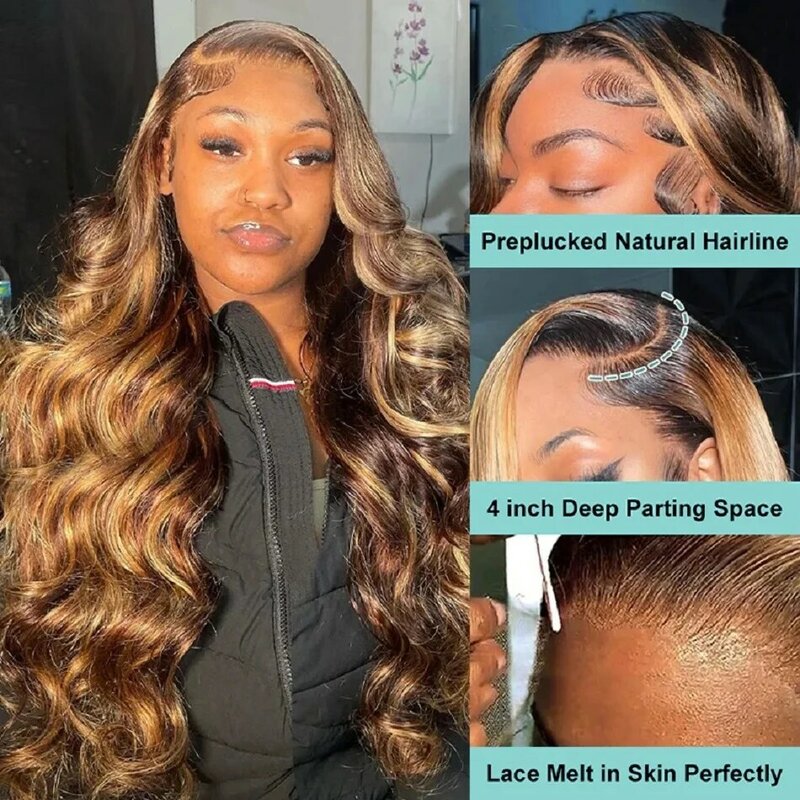 Blonde Highlight Lace Front Human Hair Wig Body Wave 13x6 HD Lace Frontal Human Hair Wigs For Women Hightlight Ombre Wig