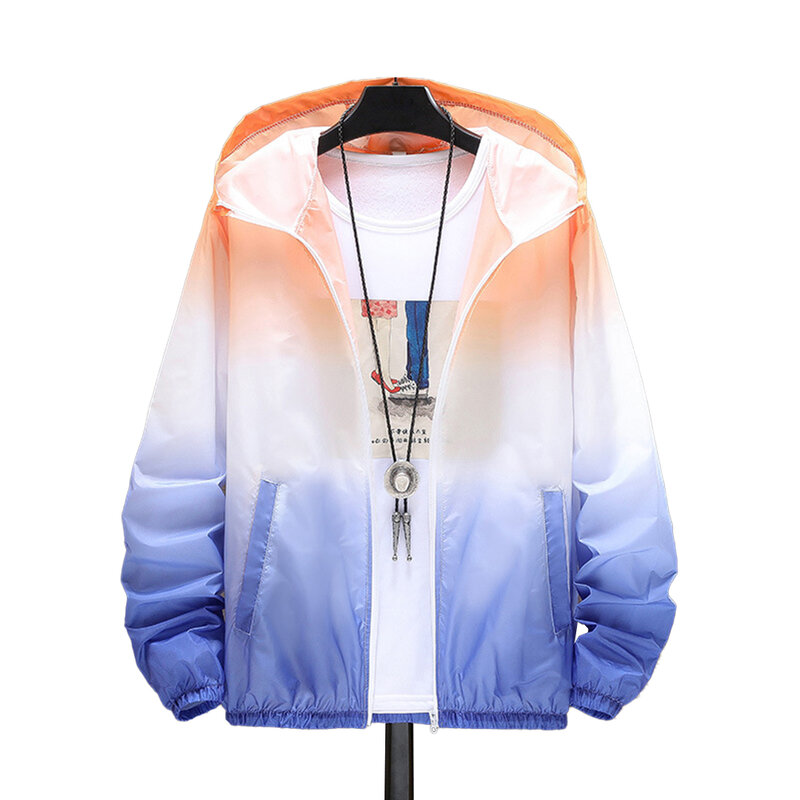 Vestiti cappotto protezione solare quotidiana giacca a vento Zip con cappuccio traspirante campeggio colore sfumato con cappuccio moda comoda