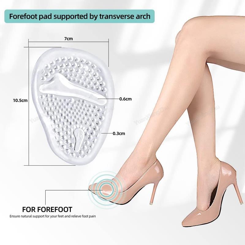 Demi-l'offre elles en silicone pour femme, coussinets en gel pour l'avant-pied, coussinets pour fasciite plantaire, confortables, absorption des chocs, soins des pieds