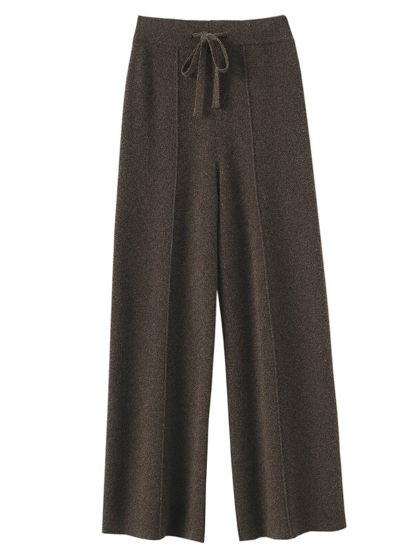 Pantaloni a gamba larga donna 100% lana pantaloni donna vita elastica con alta elasticità abbigliamento in pile 2024nuovi arrivi FashionTrends