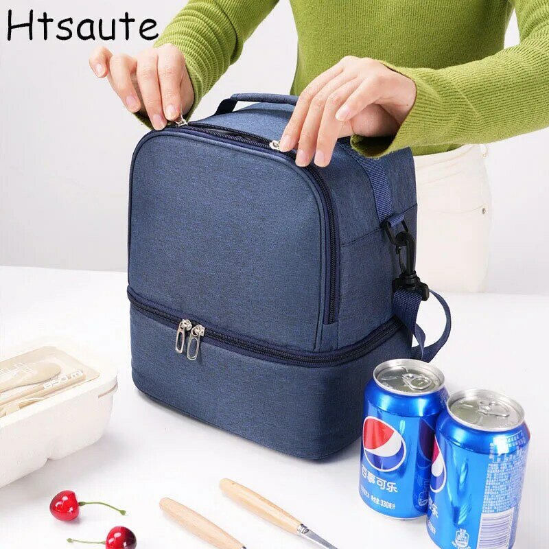 Double Deck Lunch Bag Outdoor Camping Hiking Food Thermal Pouch Child Picnic Drink Snack Keep Fresh Storage Package Bags Handbag