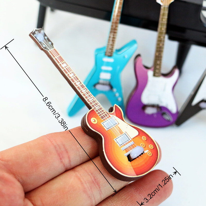 Miniatur mainan gitar rumah boneka, instrumen musik Model aksesoris dekorasi furnitur rumah boneka 1/12