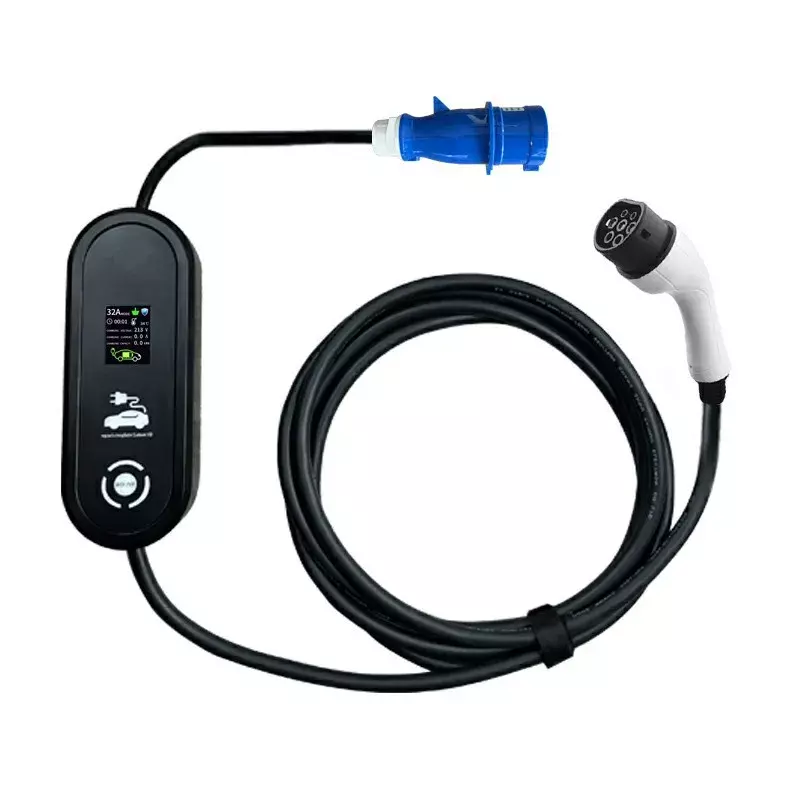 Pengisi daya portabel EV Wallbox tipe 2 kabel 32A 7KW dengan CEE Plug EVSE tipe 1 kotak pengisi daya adaptor j1772 untuk kendaraan listrik