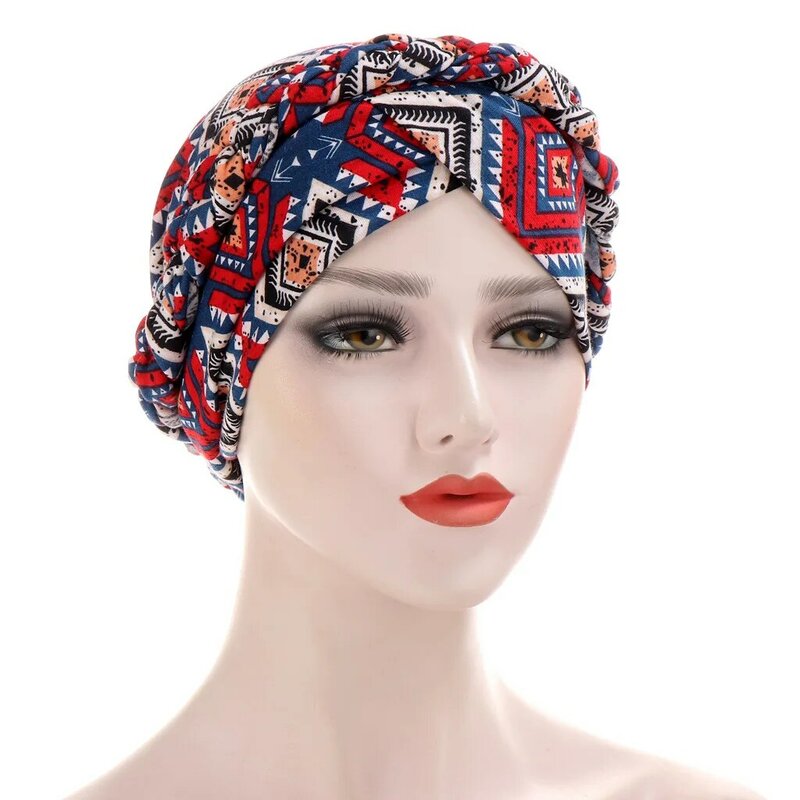 Jilbab bergaris India syal Bonnet kepang topi Kemo wanita Muslim rambut kanker topi kerontokan Islam Arab penutup ikat kepala syal