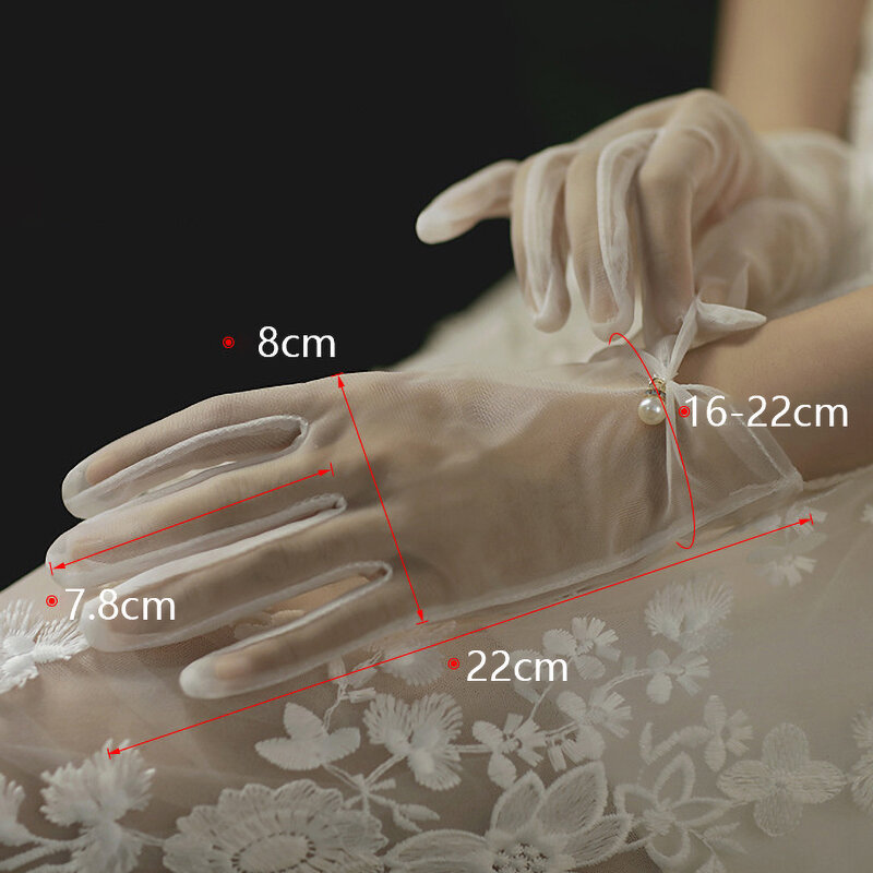 1 paio di guanti corti da sposa da sposa da donna guanti da ballo in raso con dita intere al polso