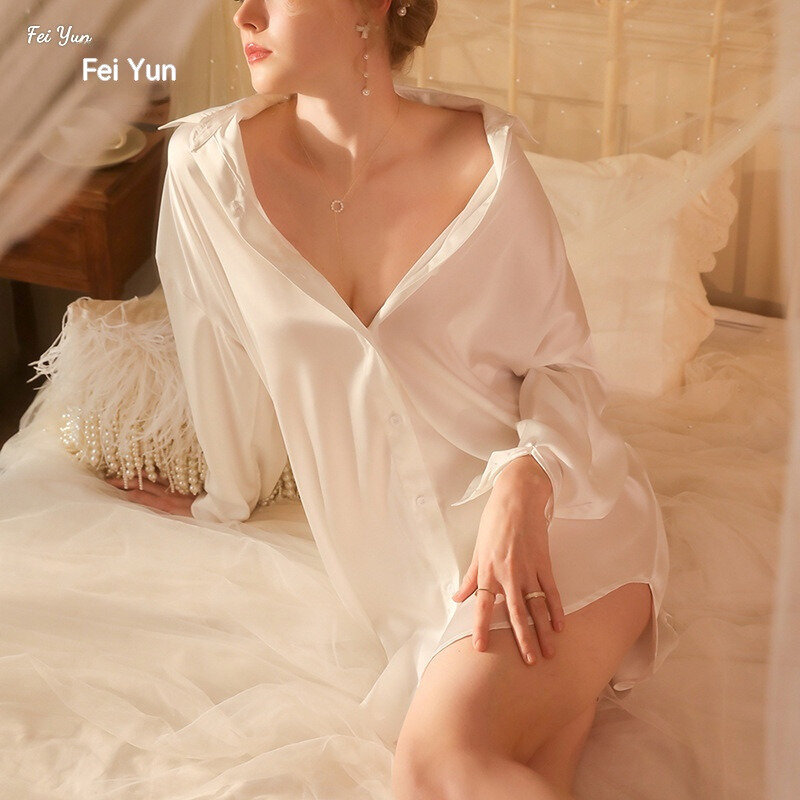 Fei Yun Boyfriend Style Shirt donna Pure Desire Morning Robe pigiama Sexy Ice Silk Home Suit può essere indossato 523