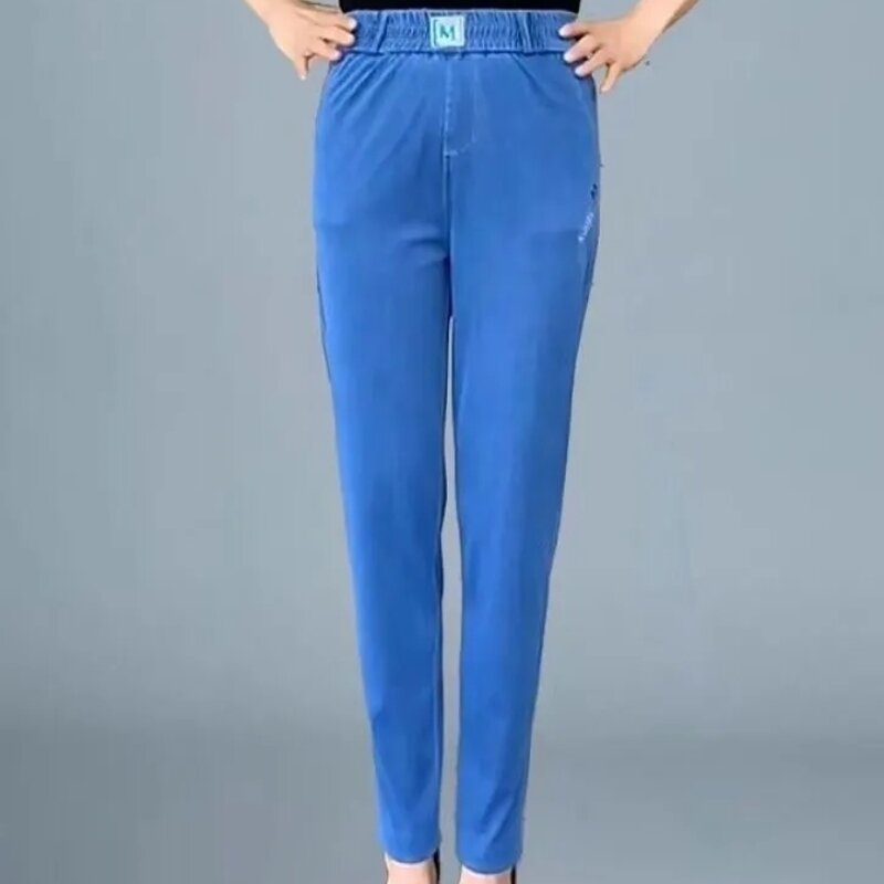 Large Size Ice Silk Straight Leg Jeans Women's High Spring Summer Cool Thin High Waist Loose Casual Pants Pantalones De Mujer