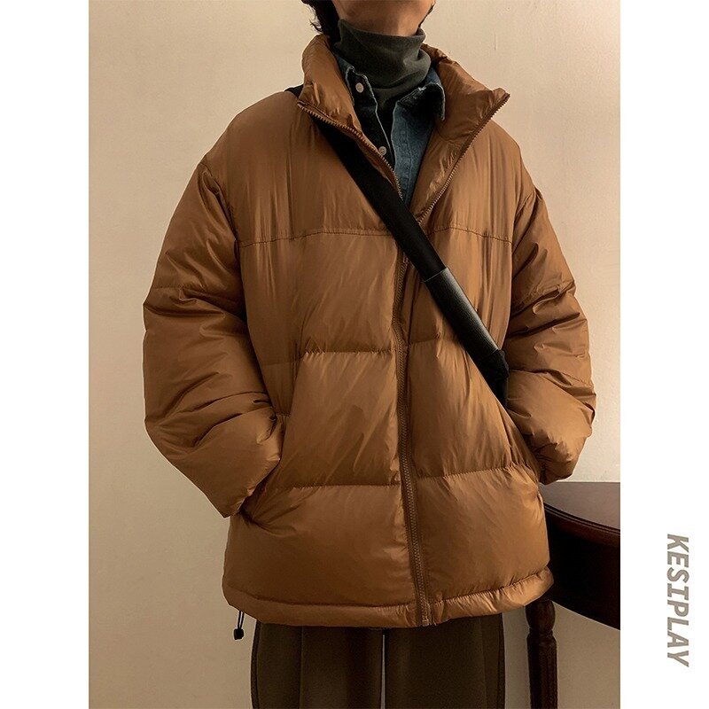 Jaqueta solta de algodão grosso masculina, estilo moderno de Hong Kong, inverno