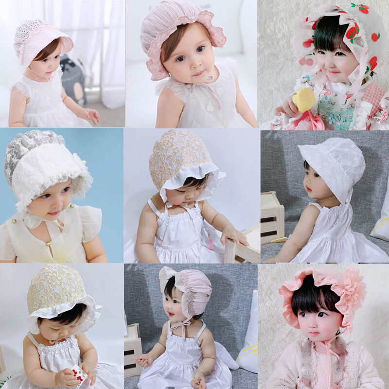 Милая летняя кружевная шапка для новорожденных с цветами, мягкая шапочка для маленьких принцесс и девочек, шляпа от солнца для малышей, реквизит для фотосъемки новорожденных