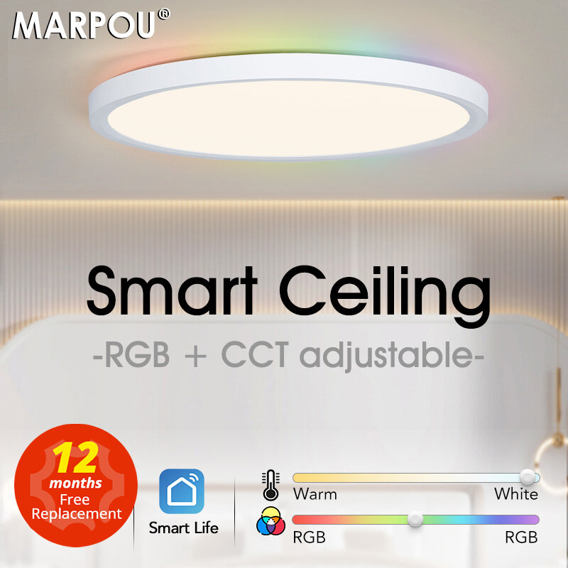 MARPOU-lámpara de techo inteligente para habitación y dormitorio, luz Led moderna con Control por voz, aplicación RGB, Alexa y Google, TUYA