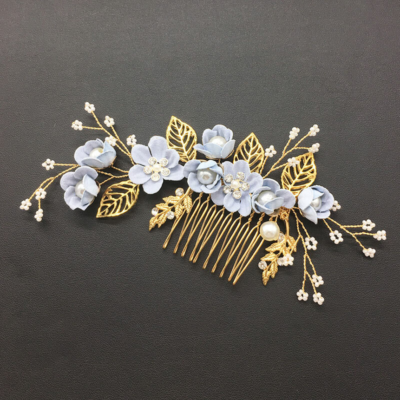 Hair Jewelry Wedding Hair Comb Artificial Flower and Leaf Headdress with Smooth Teeth for Bridesmaid Wedding Dating Head Decor