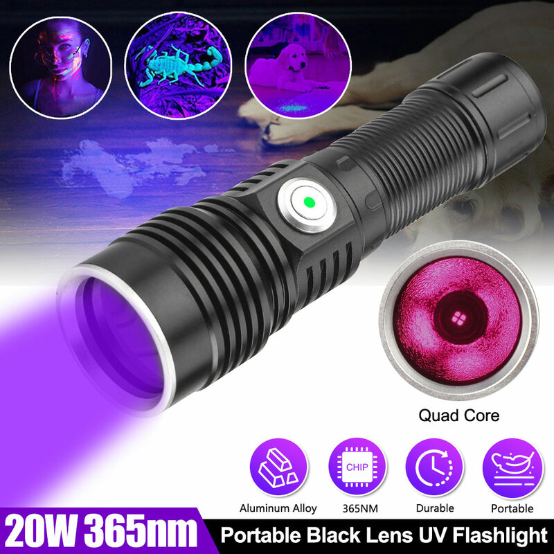 Lampe de poche UV aste de type C, torche portable étanche, 20W, 2024