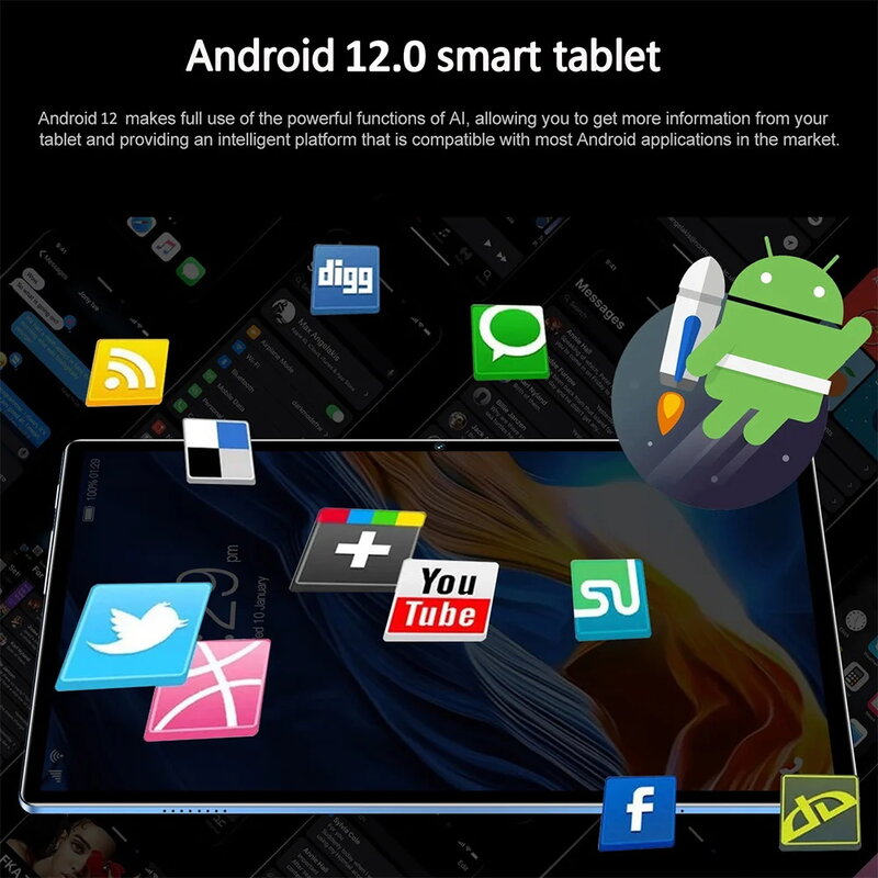 10.1-Inch Android 12 2024 Nieuwe Android Tablet Ram 8Gb Rom 512Gb 8000Mah Batterij Kan Worden Gebruikt Voor Office Games