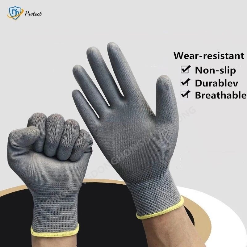 Sarung tangan kerja lapis keselamatan nitril, sarung tangan PU, sarung tangan kerja mekanis lapis telapak tangan, 10-20 pasang, dapat ditekuk CE EN388