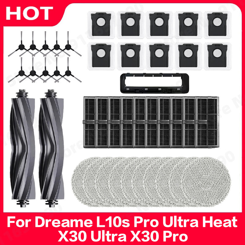 Piezas de Repuesto compatibles con Dreame L10s Pro Ultra Heat, X30 Ultra, X30 Pro, cepillo lateral principal, filtro, mopa, bolsa de polvo, accesorios