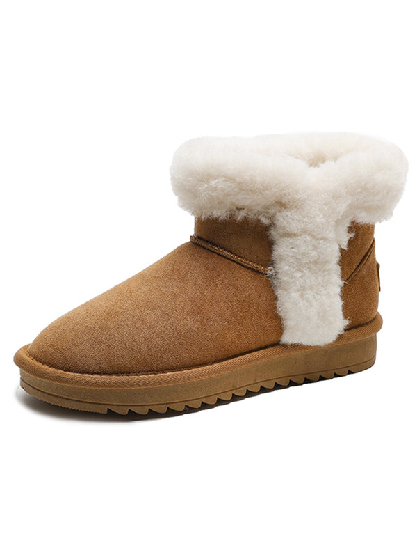 Buty śniegowce damskie z okrągłym noskiem zamszowe buty-obuwie damskie płaski obcas zimowe futro skóra Med 2023 Lolita kostka guma
