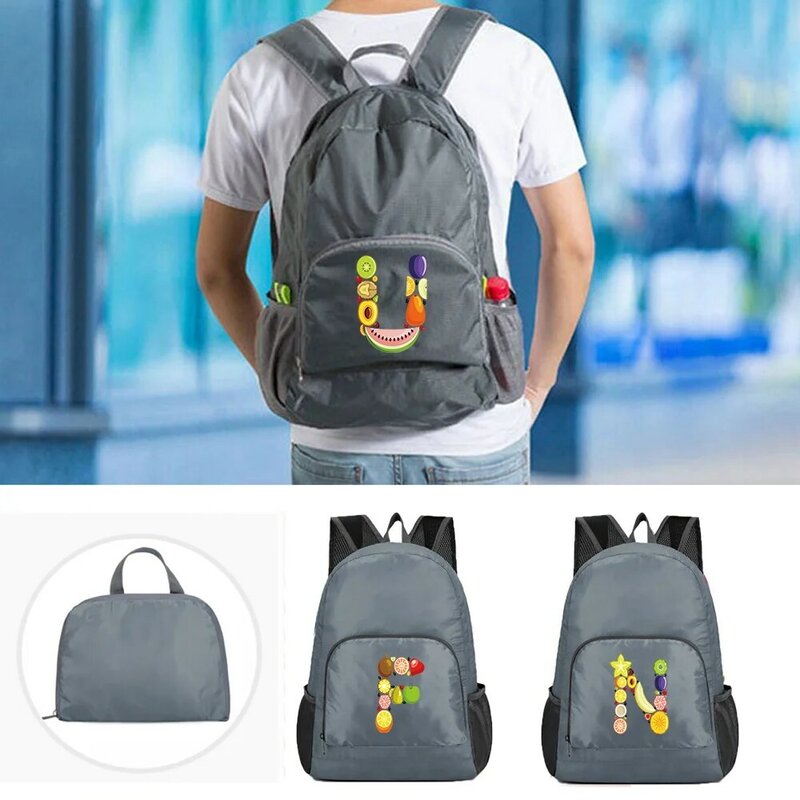Ультралегкий складной рюкзак, Вместительная дорожная сумка, походный ранец с фруктовым принтом и надписью, уличный спортивный рюкзак для м...