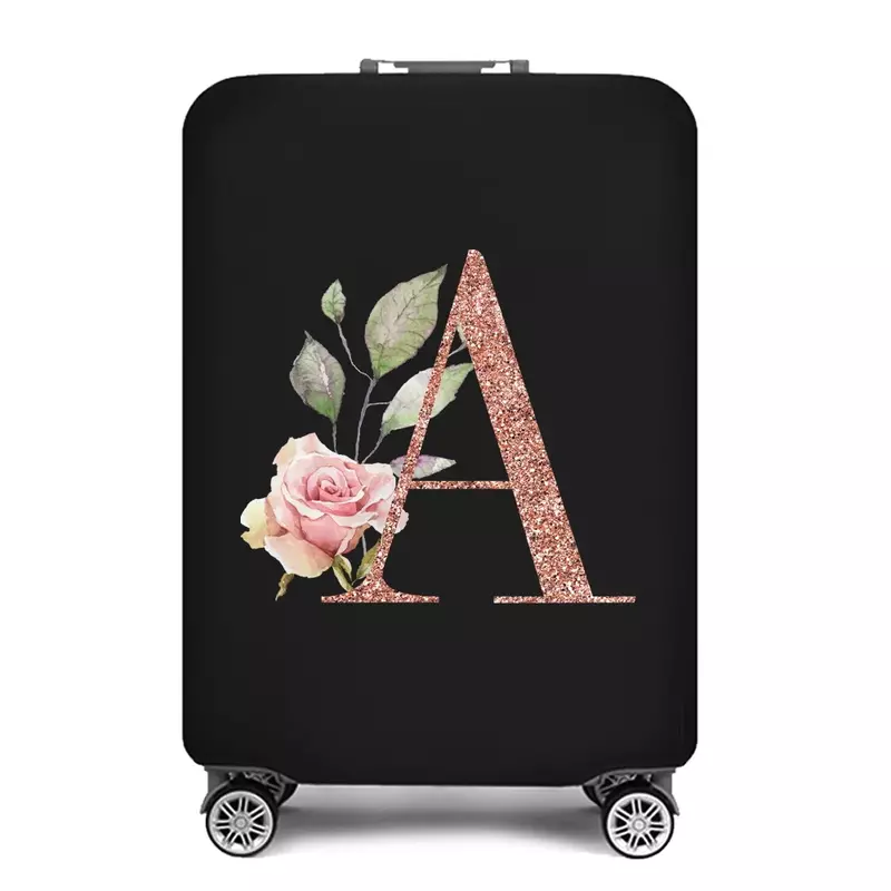 Sarung koper esensial perjalanan bercetak huruf emas mawar untuk tas pelindung bagasi troli tas aksesori perjalanan 18-32 inci