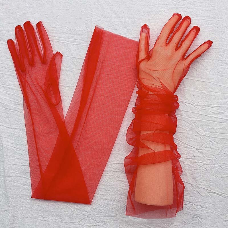 70cm Extra Long Ultra Thin Gloves For Women Elbow Long Wedding Bride Dress Mittens Sheer Transparent Sexy Sunscreen Vintage