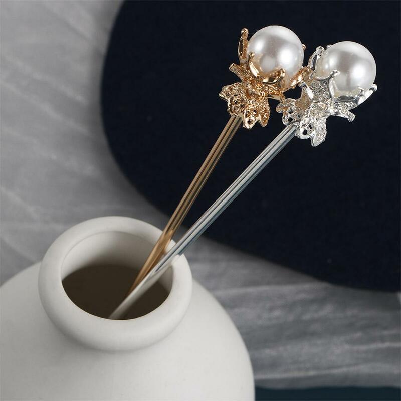 Fashion 2021 New Metal Chinese Style Gold Silver Color Pearl Hair Accessories Hair Clip Hairpin Hair Sticks