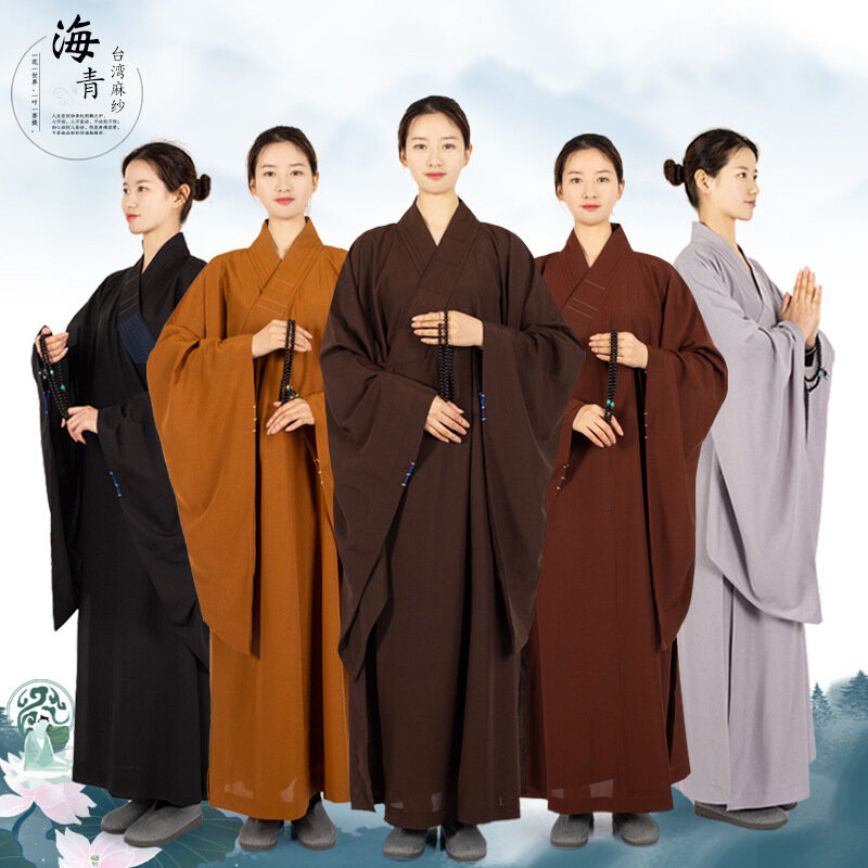 Gaun jubah panjang Linen Taiwan 7 warna untuk agama Buddha Haiqing pakaian meditasi dewasa biksu Buddha pengakuan pakaian