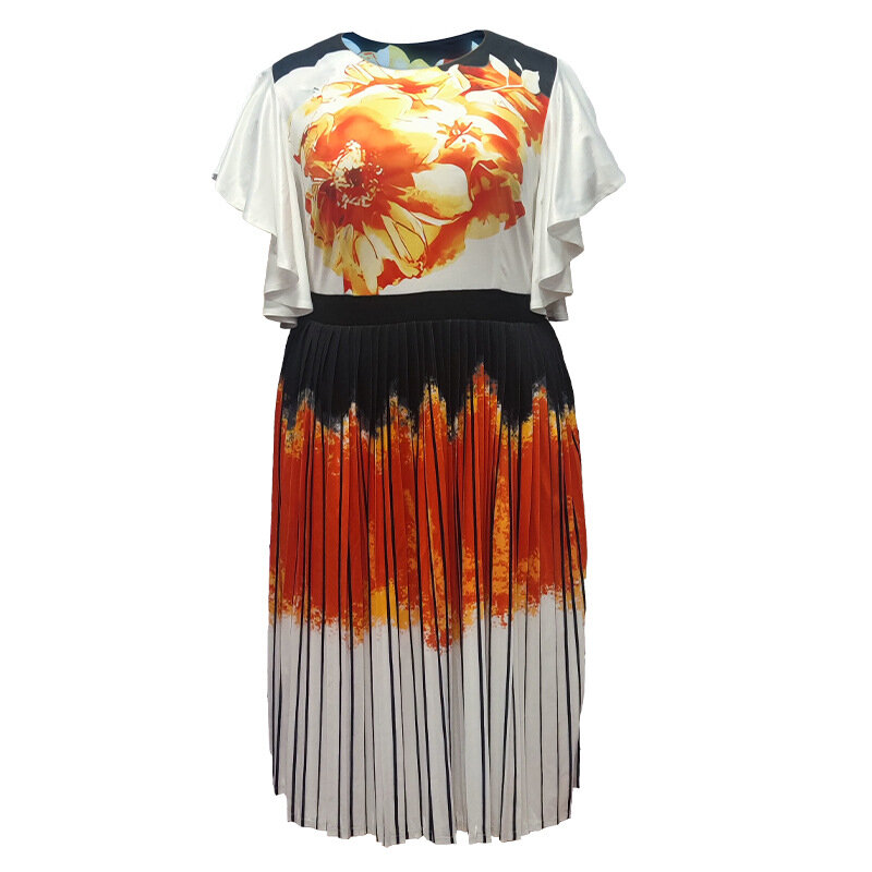 プラスサイズのドレスアフリカプリントシフォンローブパーティーの服の夏半袖プリントポリエステルドレスアフリカ