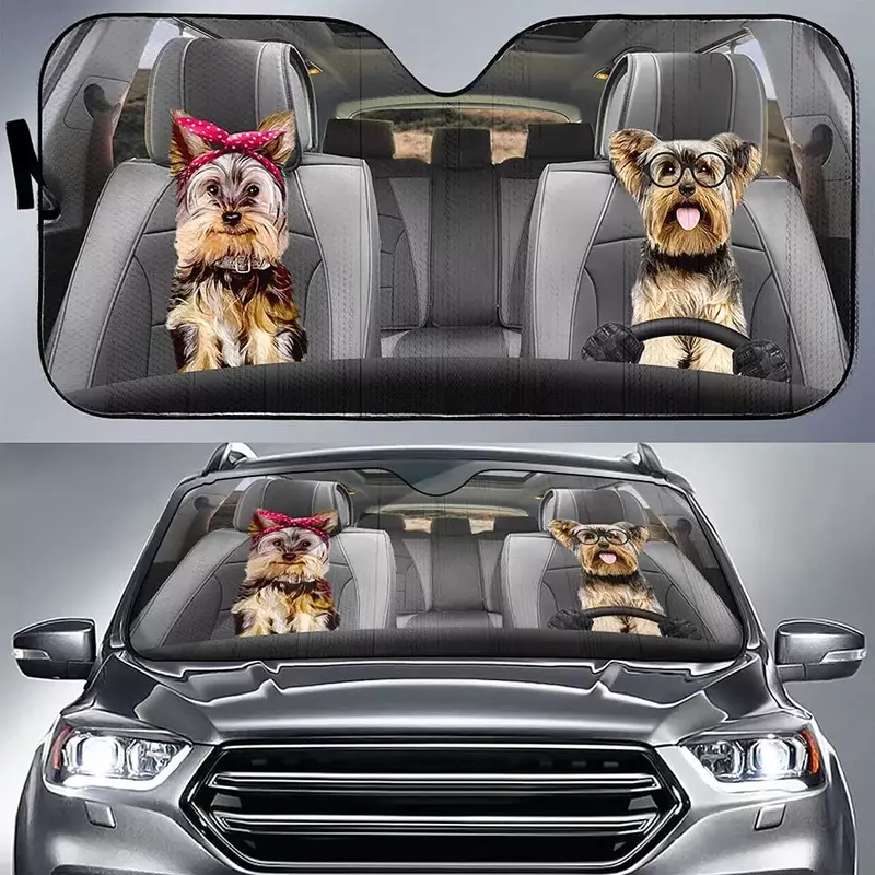 Yorkie Terrier Dog Front Window Windshield Visor Cute Animal Sunshade Family Pet Automotive Outdoor UV Rays Protector Cove