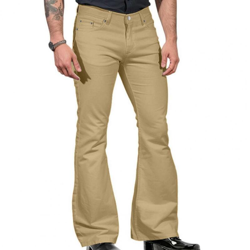 Calças lardas elegantes masculinas, jeans com fundo de sino, slim fit, charme elegante, harajuku