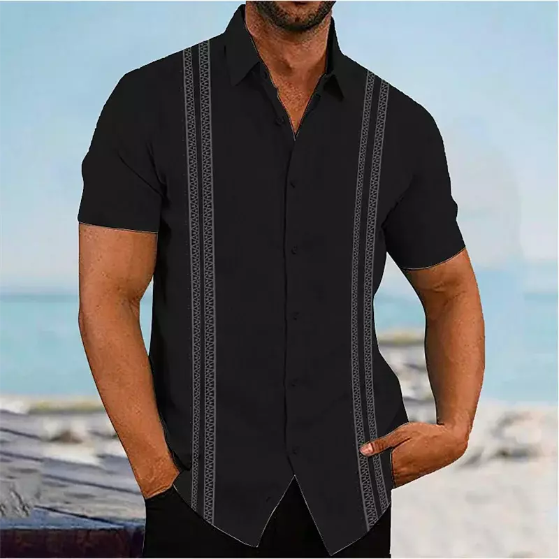 Chemises en lin décontractées à manches longues pour hommes, tenues de vacances hawaïennes à revers rayé, vêtements confortables, Y